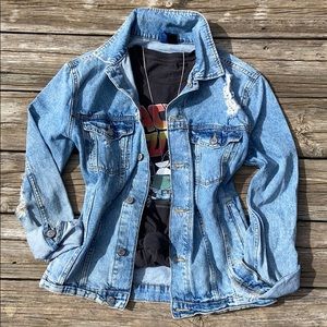Distressed, oversized boyfriend jean jacket